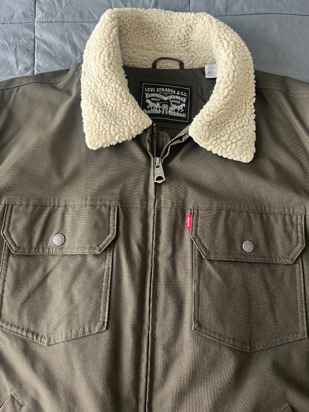 Levi's Sherpa Collar Poly-Canvas Utility Bomber Jacket (Olive)